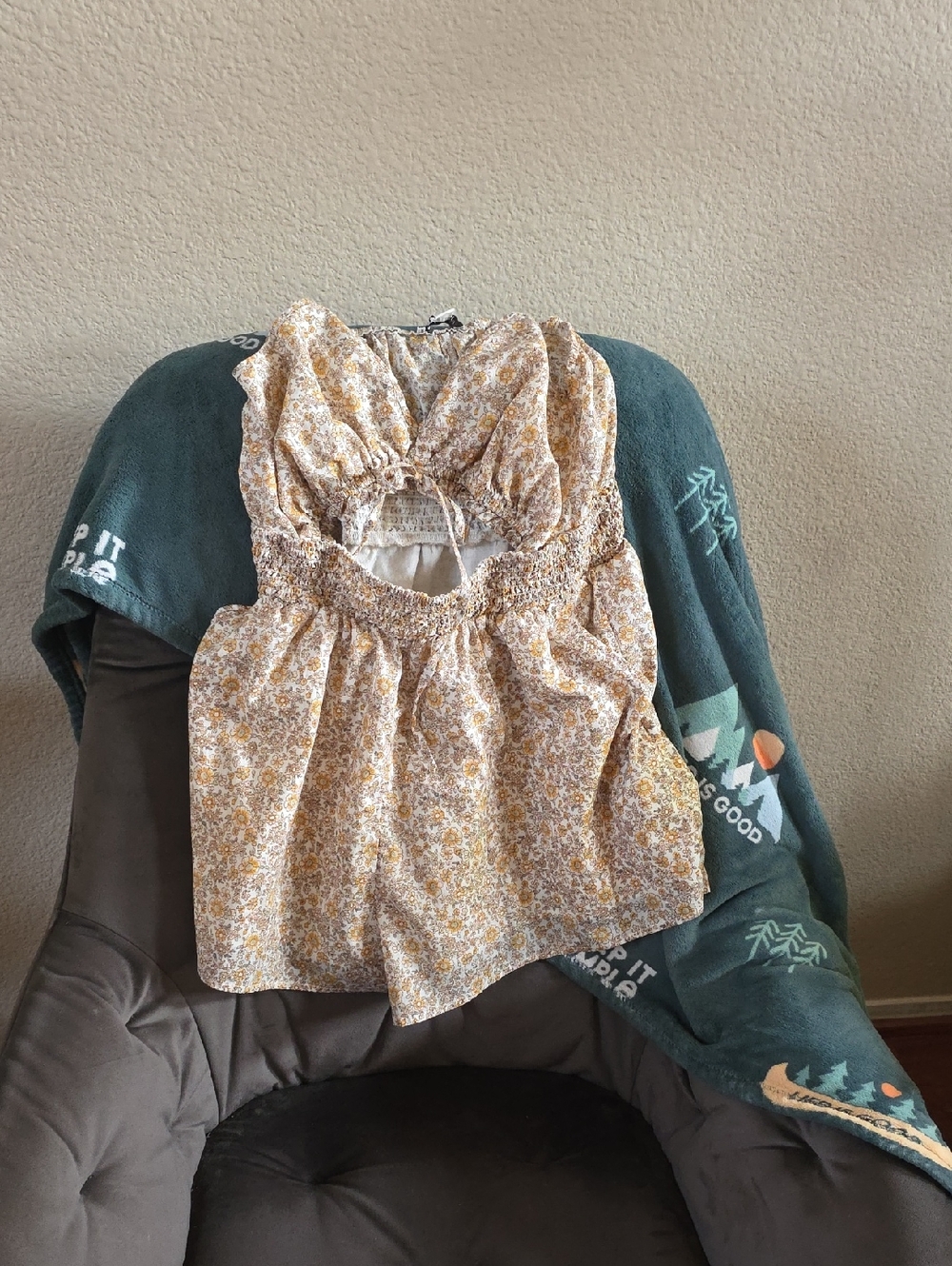 American Eagle Yellow Floral Smocked Cutout Romper